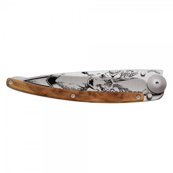 سكين ديجو خشبي بيد واحدة 37G الغزال ، خشب العرعر 1CB000546 سكين جيب مسنن