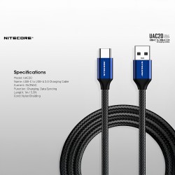 سلك شحن UAC20 تايب سي 2.0 Nylon  - ماركة نايتكور