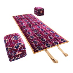 الرماية - جلسة بر بطراز شعبي تراثي عنابي (200×70) سم مع 2 مركا